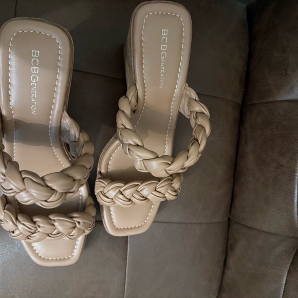 BCBGeneration Tan Wedge Sandals with Braided Design - Picture 2 of 4